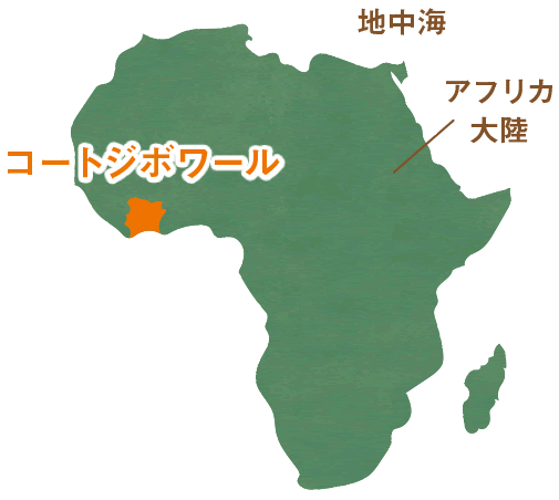 アフリカの地図内のコートジボワールの場所